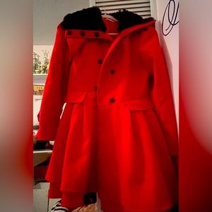 Zeagoo Red Fur Collard Coat Size M